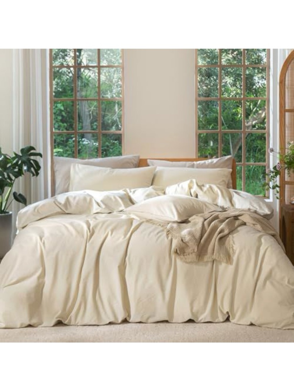 NEW MooMee Cal King Duvet Cover Set 100% Linen-Like Textured Cotton